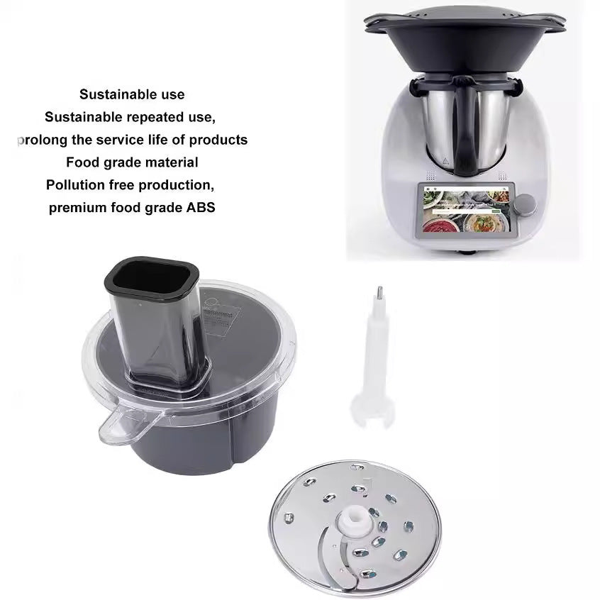 Kitchen appliance parts with text on sustainable use on a white background