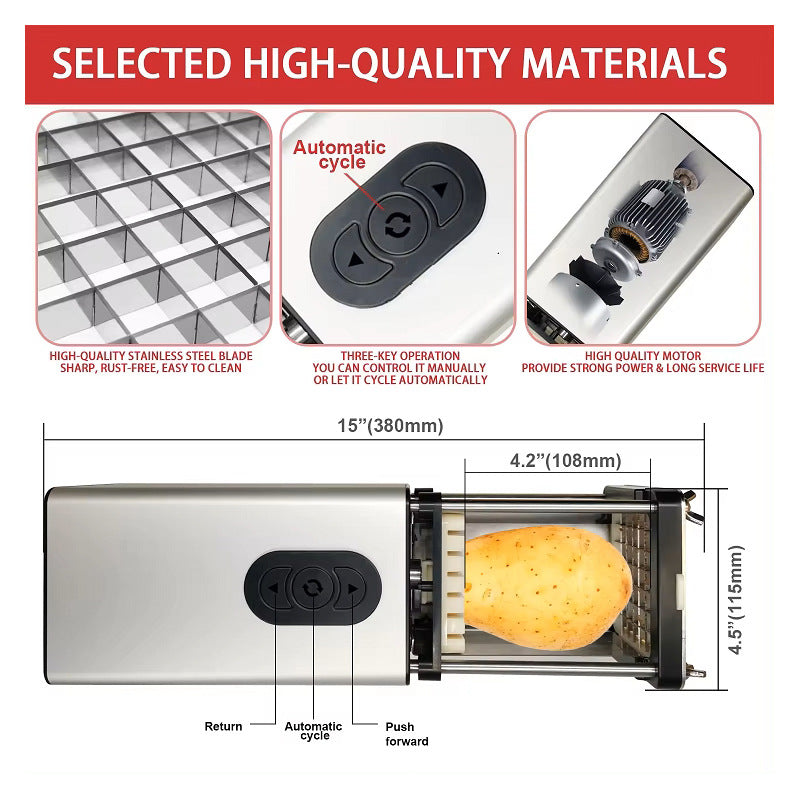 Toaster oven with labeled features and dimensions on a white background