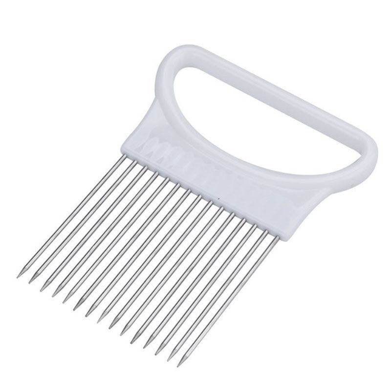 White hair comb with metal teeth on a white background