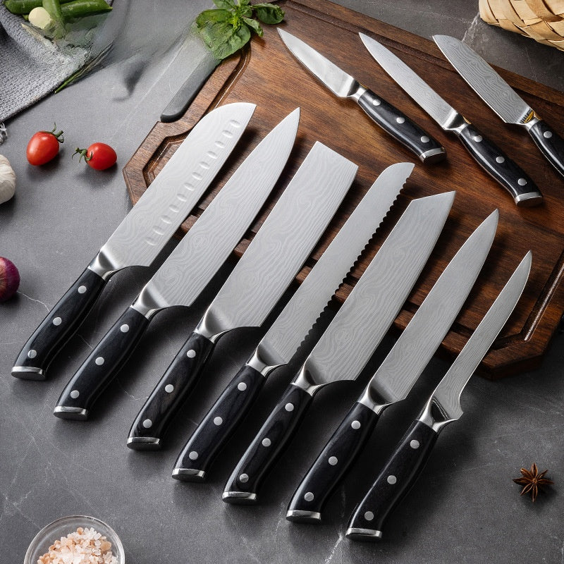 Damascus Laser-Patterned Chef's Knife