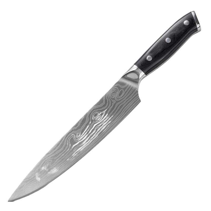 Damascus Laser-Patterned Chef's Knife